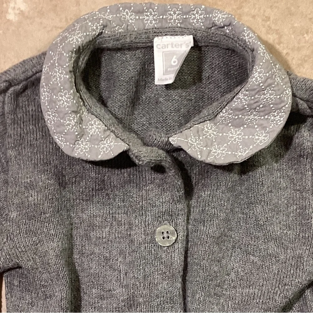 Gray Buttoned Cardigan With Decorative Collar Infant Size 6 Mon…